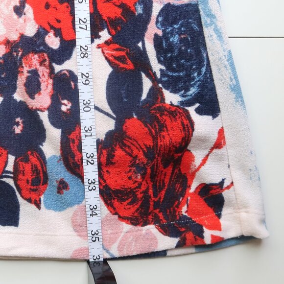 Maeve Anthropologie Blue Red Off-white Floral Print Bell-Sleeve Shift Dress S - Picture 8 of 11